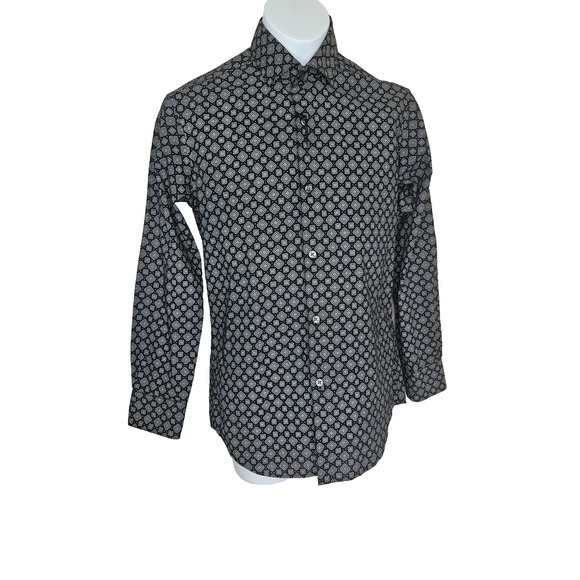 Dkny Other - DKNY Boys Skinny Fit Shirt Size 12 Black White Geometric Dress Shirt Long Sleeve